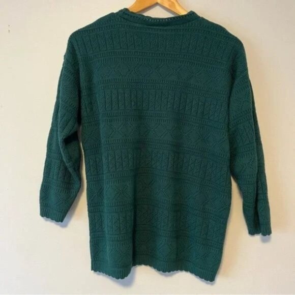 Vintage Forest Green Knitted Sweater with Scalloped Hem mock neck size large - Picture 3 of 7